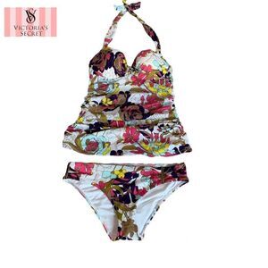 Victoria’s Secret Tankini floral white gold hardware Sz S/34D NWOT